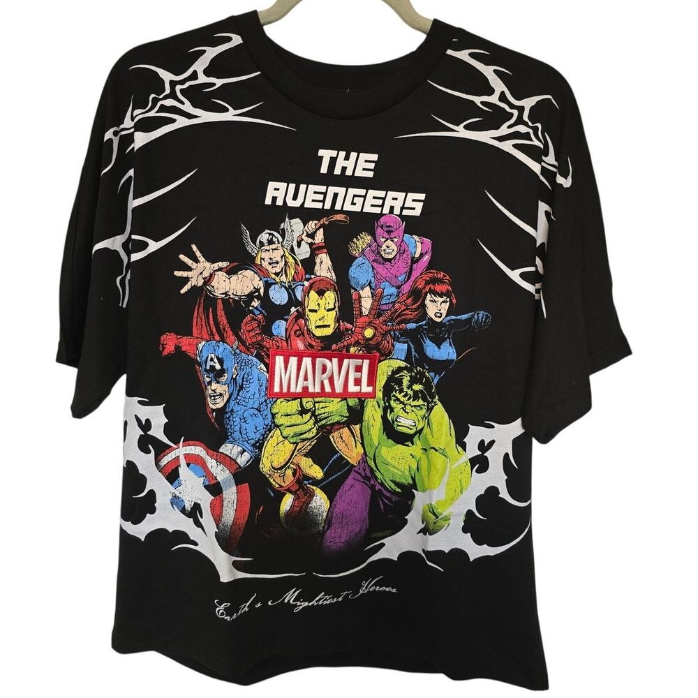 Marvel Avengers Men's M Black Shirt Classic Heroes Embroidered Patch NWT NEW